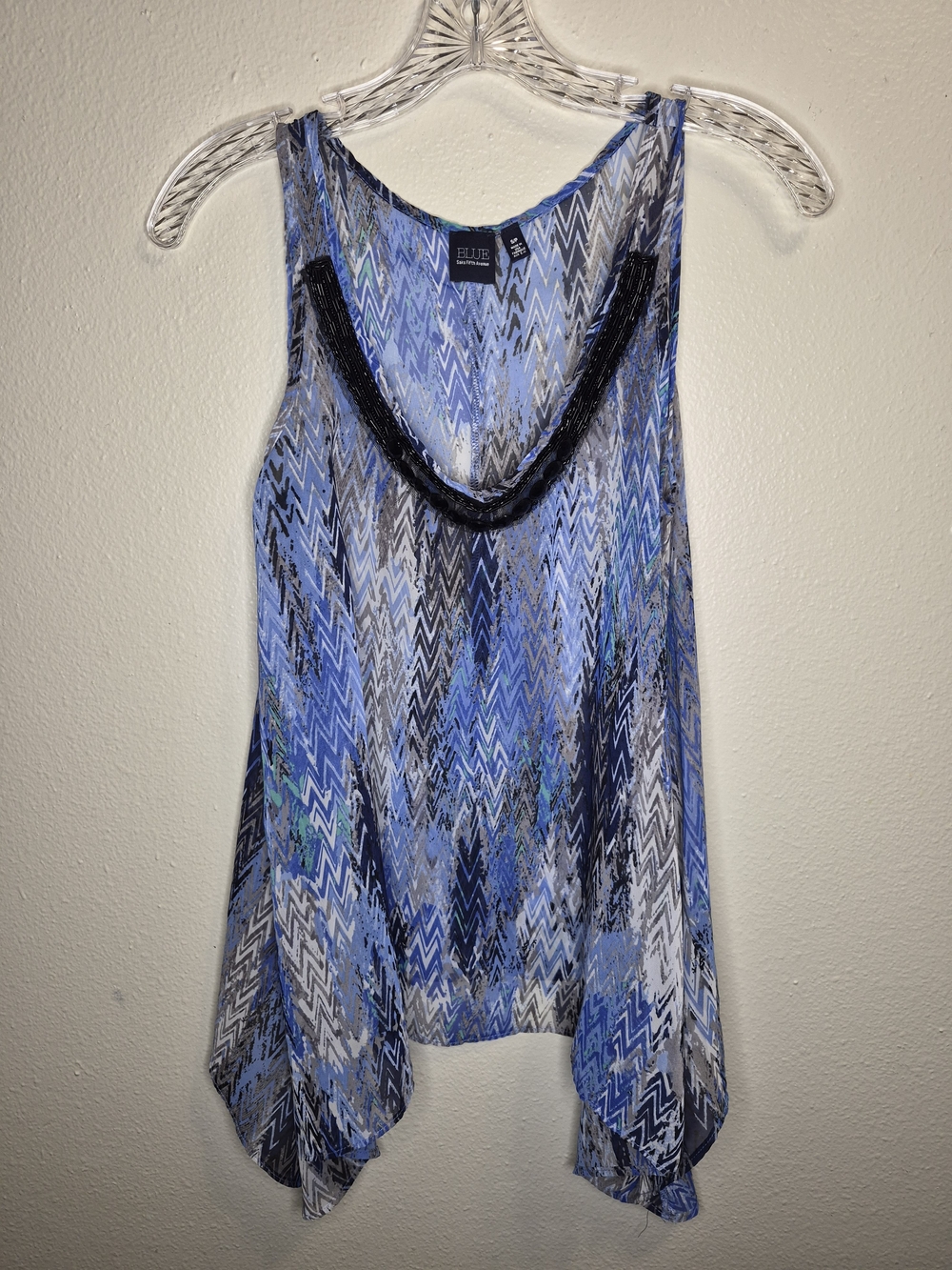 Elle Blue Multicolor Zigzag Scoop Neck Beaded Camisole